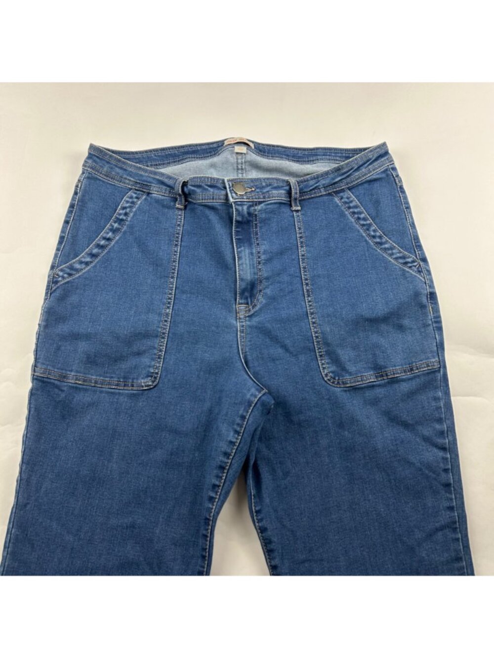Knox Rose Blue Stretch Denim High Rise Utility Flared Jeans 17 - Picture 2 of 6
